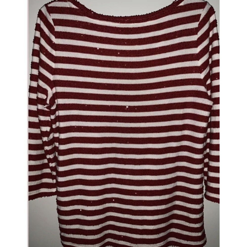 TALBOTS Red White Stripe Sequined Knit Top 3/4 Sleeve‎ Women's Petite Small - Picture 7 of 13